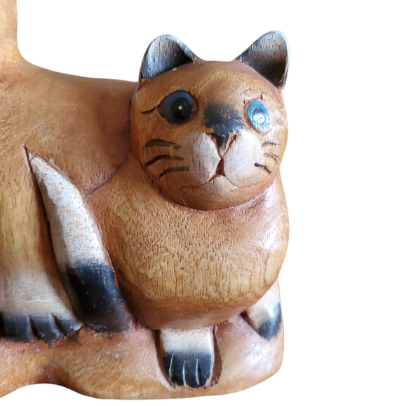 Vintage Handcarved Cat Family Figure Siamese MCM Wood Kittens~Pre-Owned Thailand - Picture 9 of 11